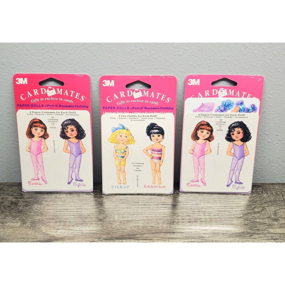 Vintage 1992 Post it 3M Card Mates Paper Dolls Reusable Clothing Lot Of 3 NOS